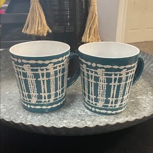 Teal Patterned Mugs Set